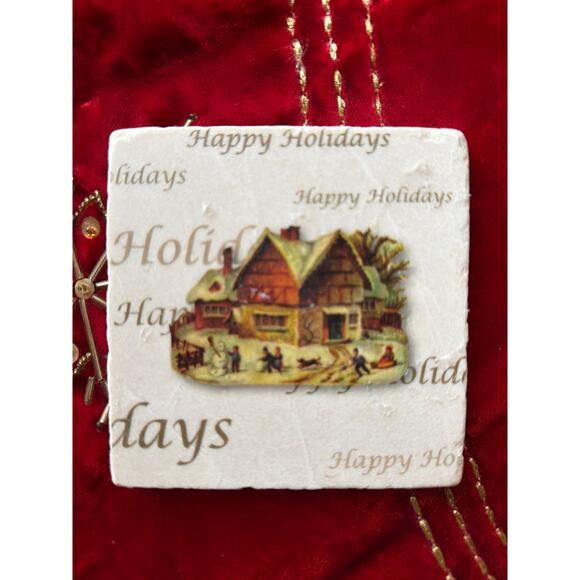 Studio Vertu Handmade Victorian Vintage Christmas 4” Coaster Set Made USA Gift - Picture 5 of 8